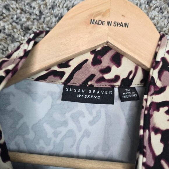 Susan Graver Jacket Womens Plus 3X Purple Animal Print Full Zip Weekend Ladies - Picture 6 of 7
